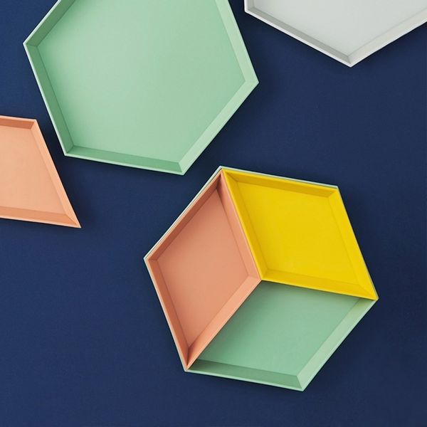 plastic 4pcs/set geometric fruit plate colorful simple dessert storage tray for kitchen home decorations